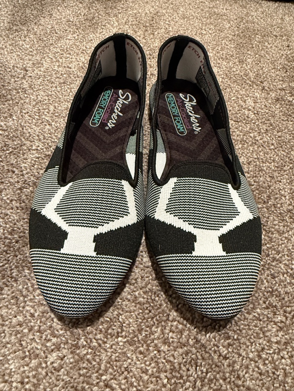 Skechers Cleo Sherlock Black & White Slip-On Knit Flats with Memory Foam